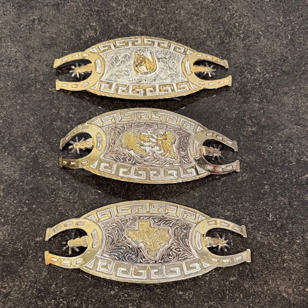 3 Distressed Western Charro Silver &‎ Gold Tone Belt Buckles